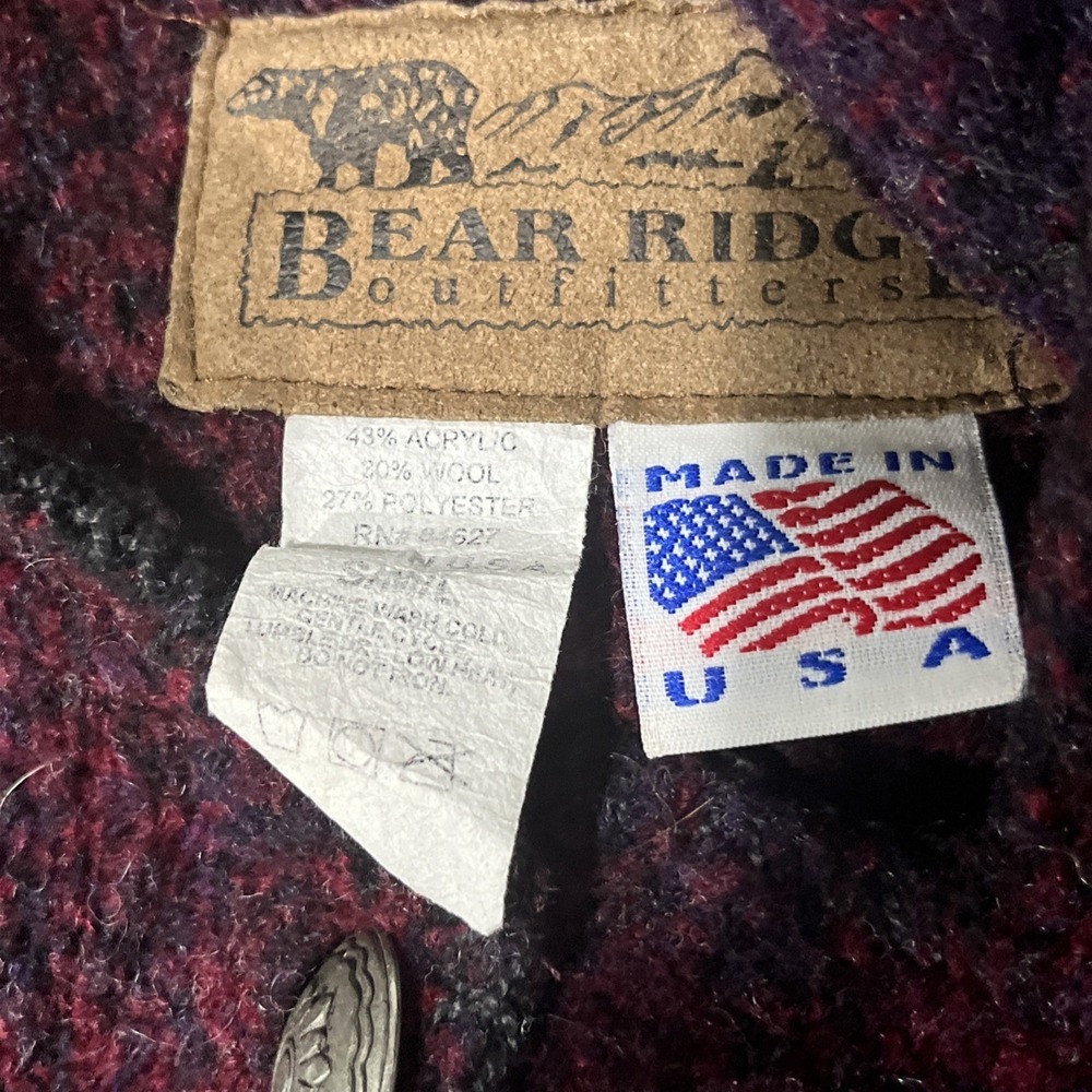 Bear Ridge Outfitters Vtg Wool Blend Fleece Poncho Cape Hooded Red Moose USA OS - Picture 3 of 6